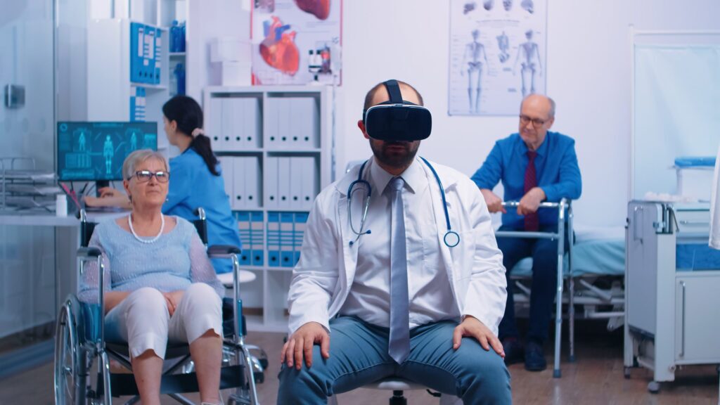 Doctor wearing VR headset